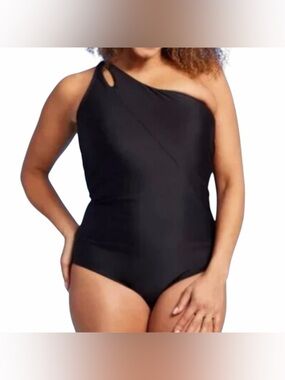 Lands' End Black One-Shoulder One Piece Swimsuit